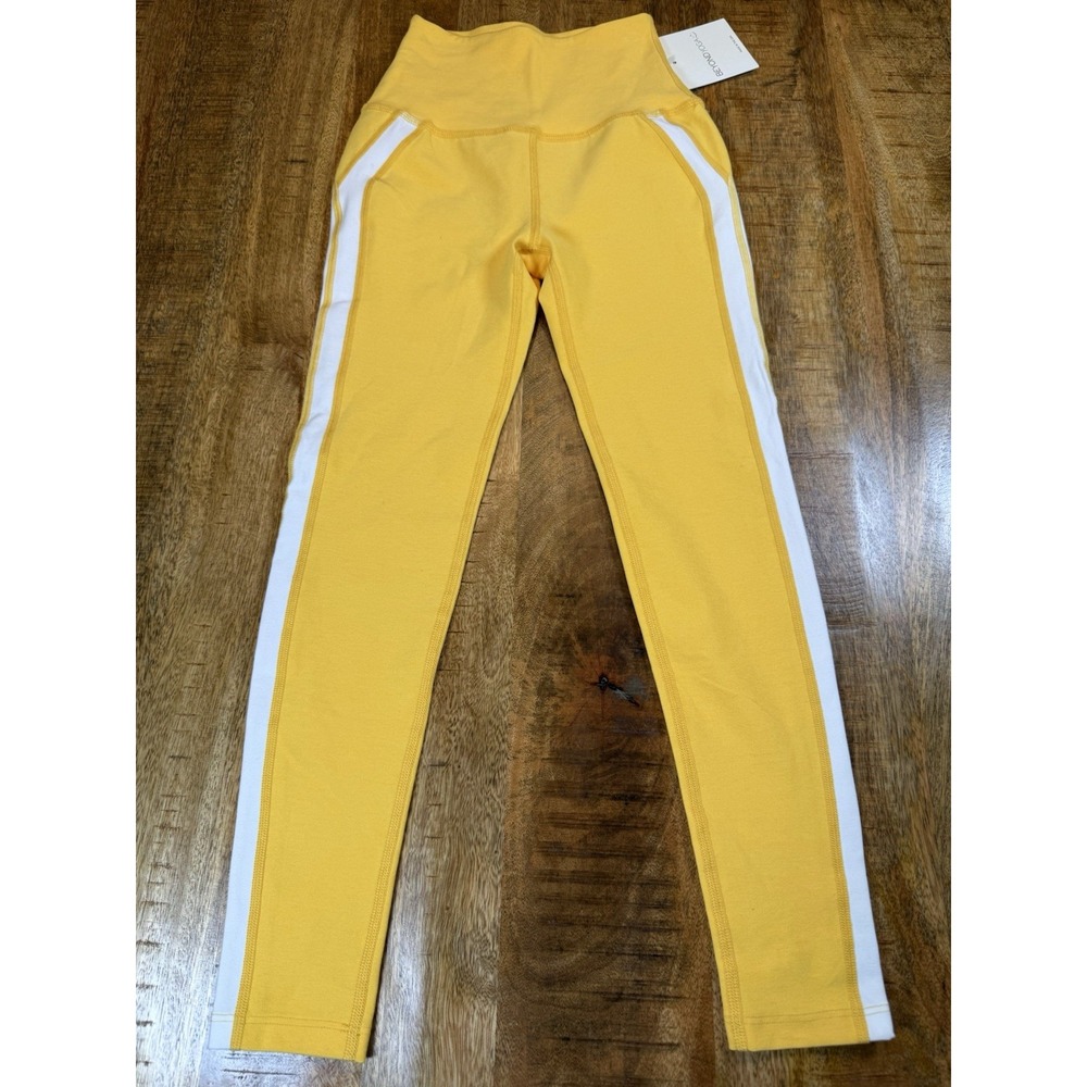 Beyond Yoga XS Yellow White Stripe High Waist Leggings NWT Made USA